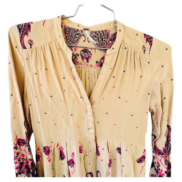Free People Women's Size XSmall Tan and Burgundy Dress. - Picture 5 of 11